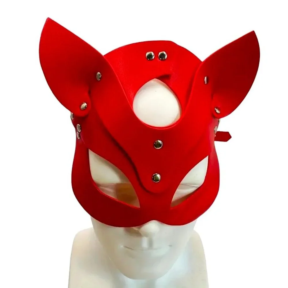 Face Mask Red Leather Naughty Animal Fetish Cat Masquerade Red Cosplay Roleplay